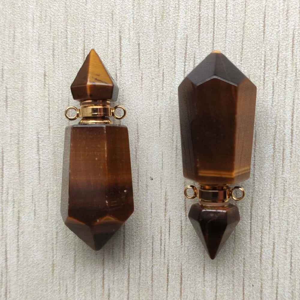 2pcs/lot Natural tiger eye stone perfume bottle pillar pendants for Necklace Jewelry Making Wholesale