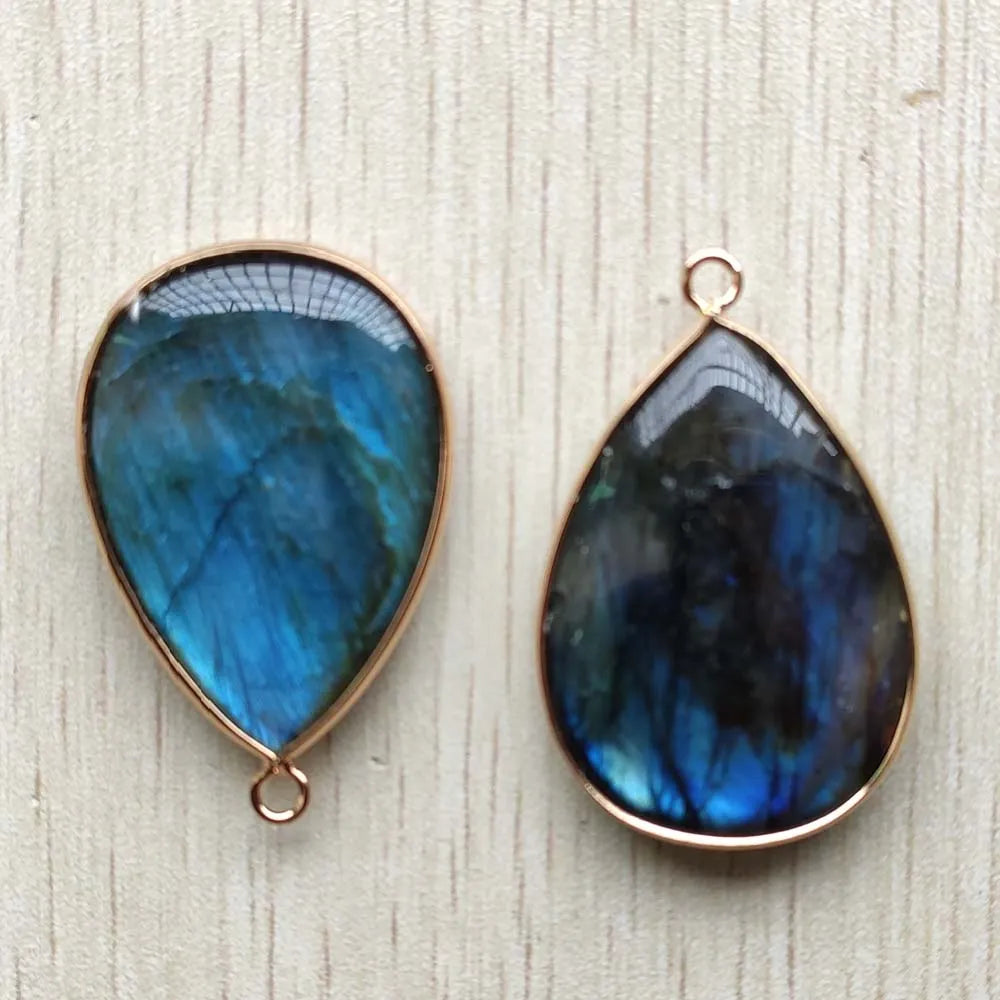 6pcs/Lot Natural Labradorite gold color side water drop shape Pendants for jewelry making