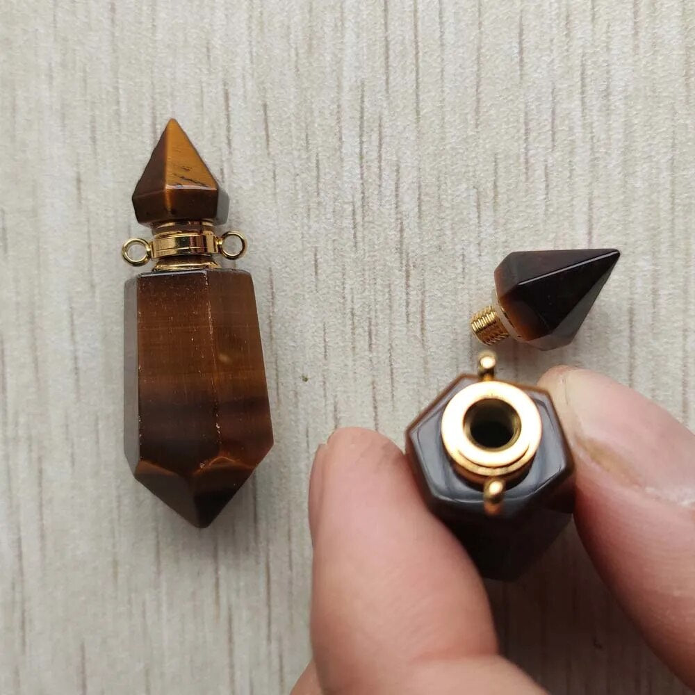 2pcs/lot Natural tiger eye stone perfume bottle pillar pendants for Necklace Jewelry Making Wholesale