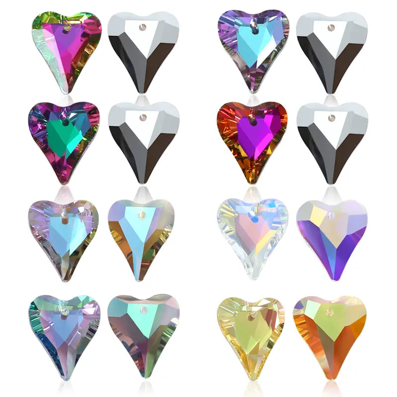 12/24PCS 17x14mm Crystal Heart Pendant Beads for Jewelry Making DIY Earrings Necklace Loose Beads Plating Color Accessory