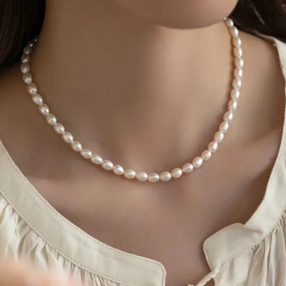 AAA Smooth Selected Natural Freshwater Pearl Rice Loose  Jewelry Making -36cm