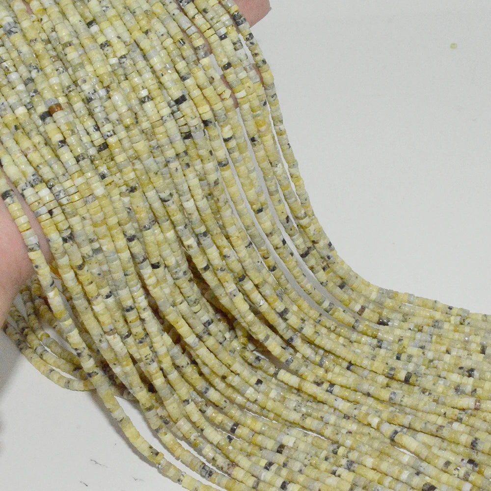 Natural Lizardite / Yellow Serpentine Flat Tube / Heishi Beads 2x4mm