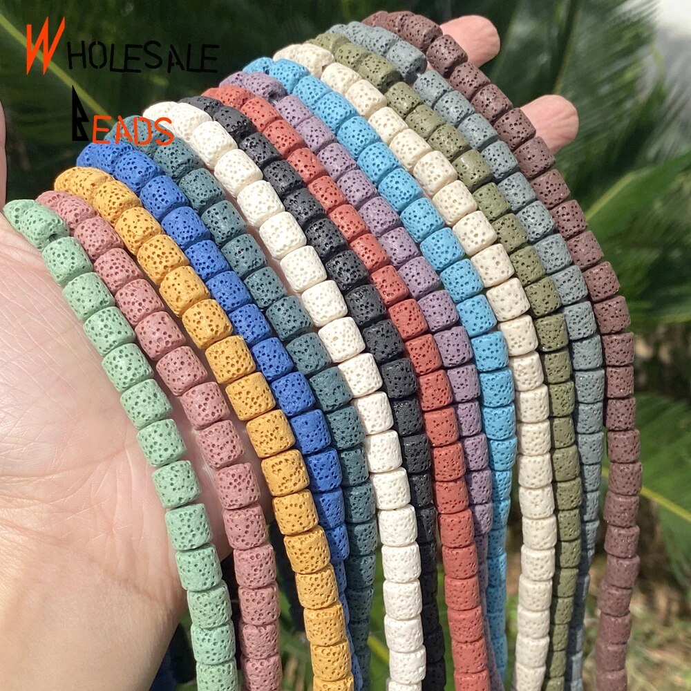 8 10mm Natural Stone Beads Colorful Volcanic Rock Lava Cylinder Beads For Jewelry Making DIY Handmade Bracelet Necklace 15'' strand