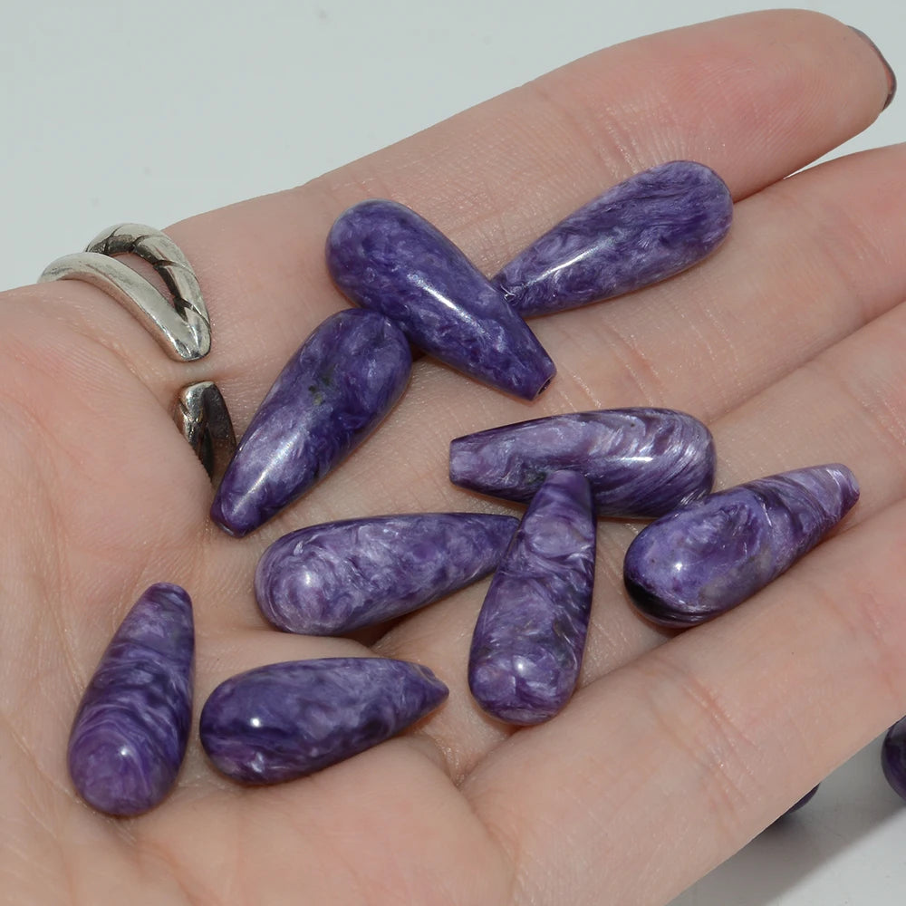 Natural Charoite Half Drilled Round Water Drop Beads 2 Pieces / Lot