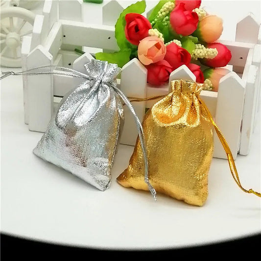 50PCS Silver/Gold Color Shining Metallic Foil Organza bag jewelry bags pouch Wedding/party Drawstring pouch