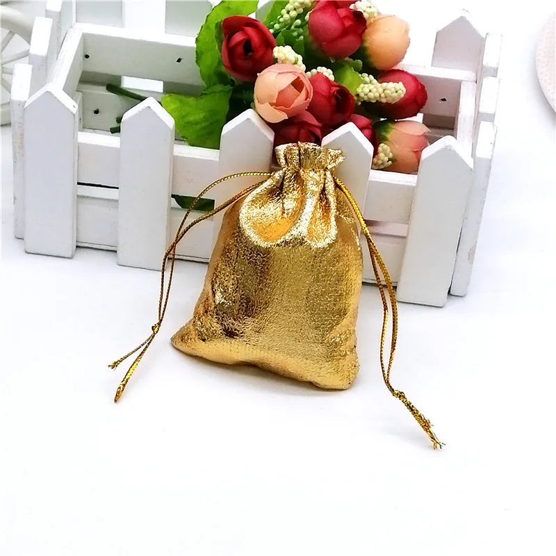 50PCS Silver/Gold Color Shining Metallic Foil Organza bag jewelry bags pouch Wedding/party Drawstring pouch