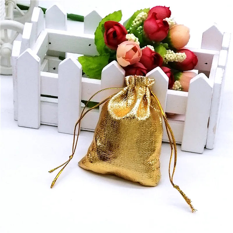 50PCS Silver/Gold Color Shining Metallic Foil Organza bag jewelry bags pouch Wedding/party Drawstring pouch