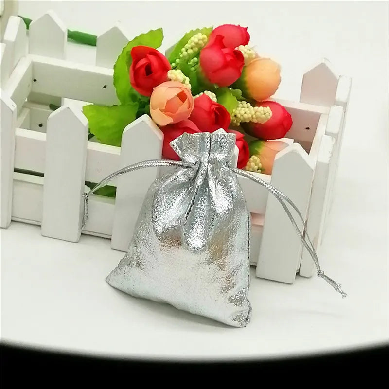 50PCS Silver/Gold Color Shining Metallic Foil Organza bag jewelry bags pouch Wedding/party Drawstring pouch