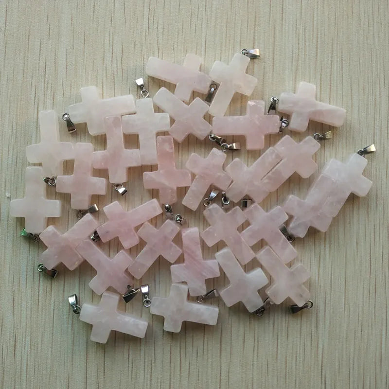 50pcs/lot Natural stone mixed color assort  cross pendants Charms fit Necklaces jewelry making