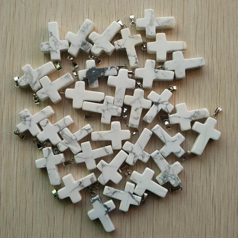 50pcs/lot Natural stone mixed color assort  cross pendants Charms fit Necklaces jewelry making