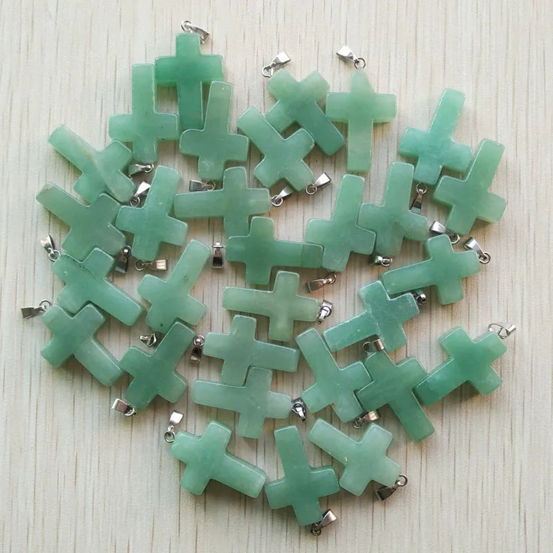 50pcs/lot Natural stone mixed color assort  cross pendants Charms fit Necklaces jewelry making