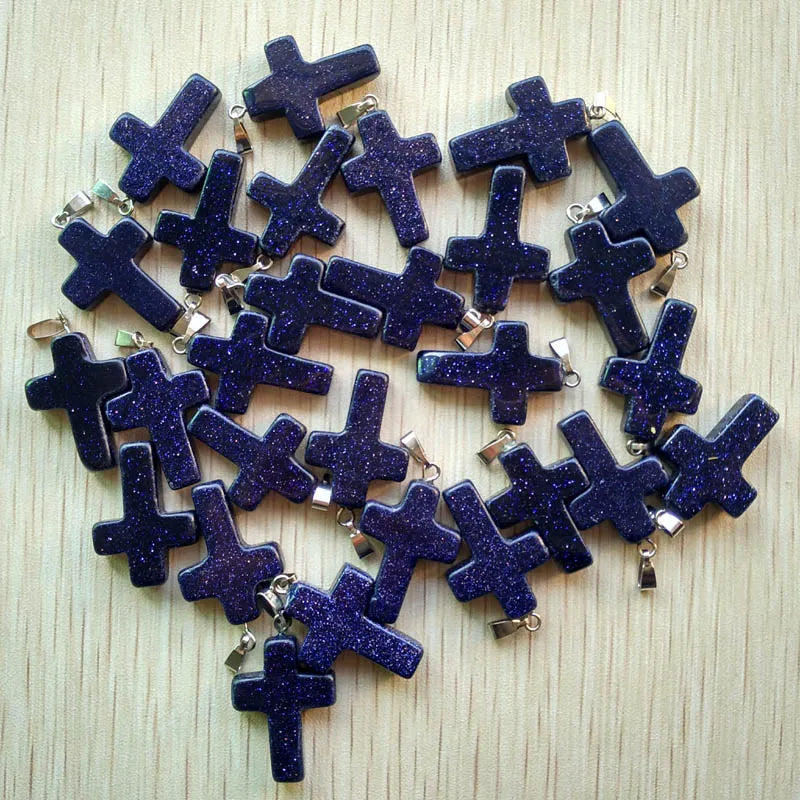 50pcs/lot Natural stone mixed color assort  cross pendants Charms fit Necklaces jewelry making