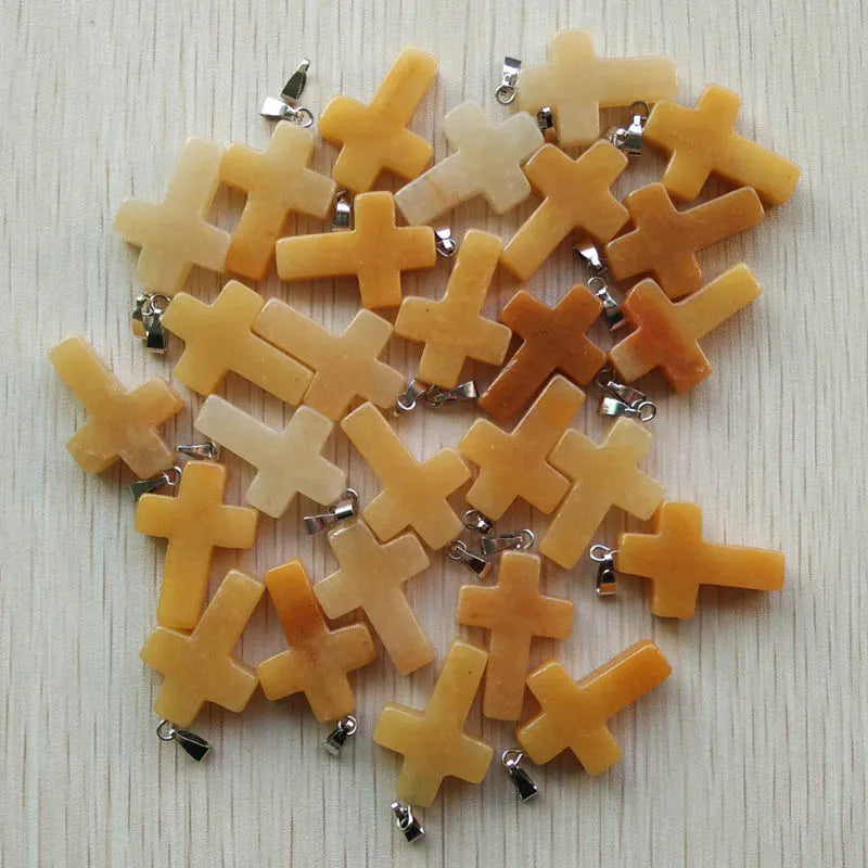 50pcs/lot Natural stone mixed color assort  cross pendants Charms fit Necklaces jewelry making