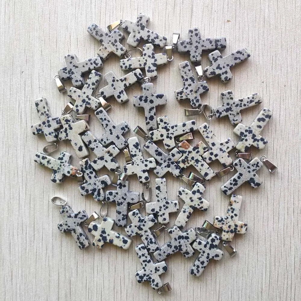 50pcs/lot Natural stone mixed color assort  cross pendants Charms fit Necklaces jewelry making