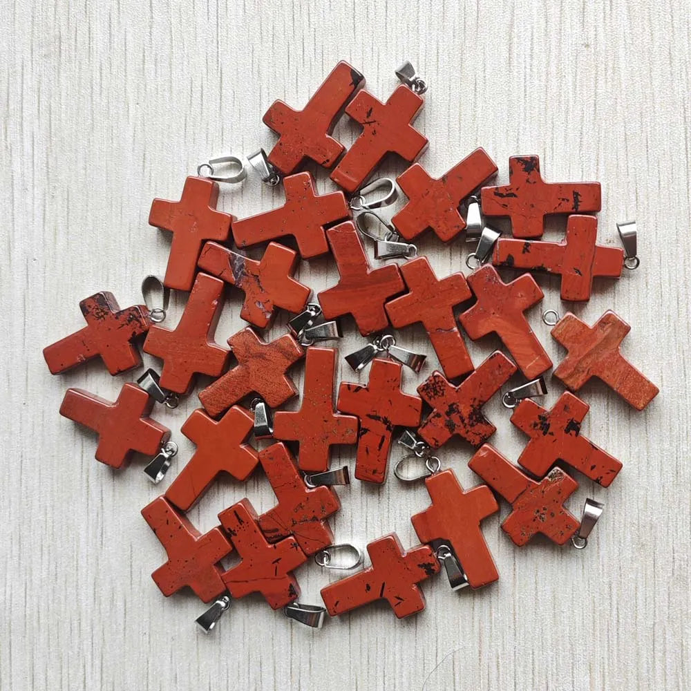 50pcs/lot Natural stone mixed color assort  cross pendants Charms fit Necklaces jewelry making