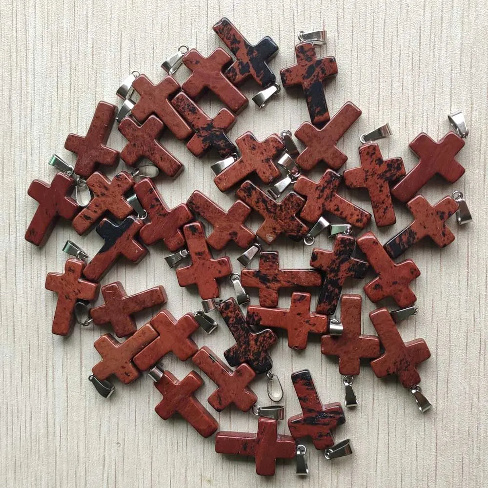 50pcs/lot Natural stone mixed color assort  cross pendants Charms fit Necklaces jewelry making