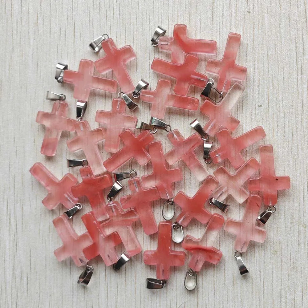 50pcs/lot Natural stone mixed color assort  cross pendants Charms fit Necklaces jewelry making
