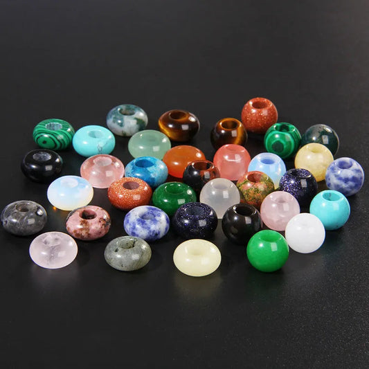 5pcs Abacus Shape Natural Stone Beads Big Hole Loose Bead For Making Jewelry Bracelet Earrings