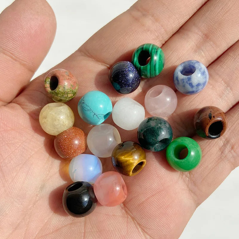 5pcs Abacus Shape Natural Stone Beads Big Hole Loose Bead For Making Jewelry Bracelet Earrings