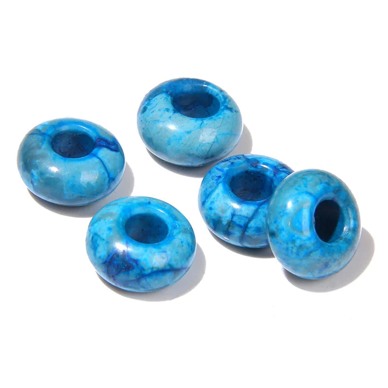 5pcs Abacus Shape Natural Stone Beads Big Hole Loose Bead For Making Jewelry Bracelet Earrings