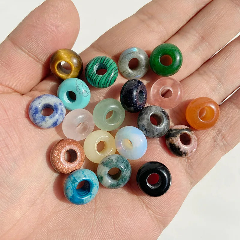 5pcs Abacus Shape Natural Stone Beads Big Hole Loose Bead For Making Jewelry Bracelet Earrings