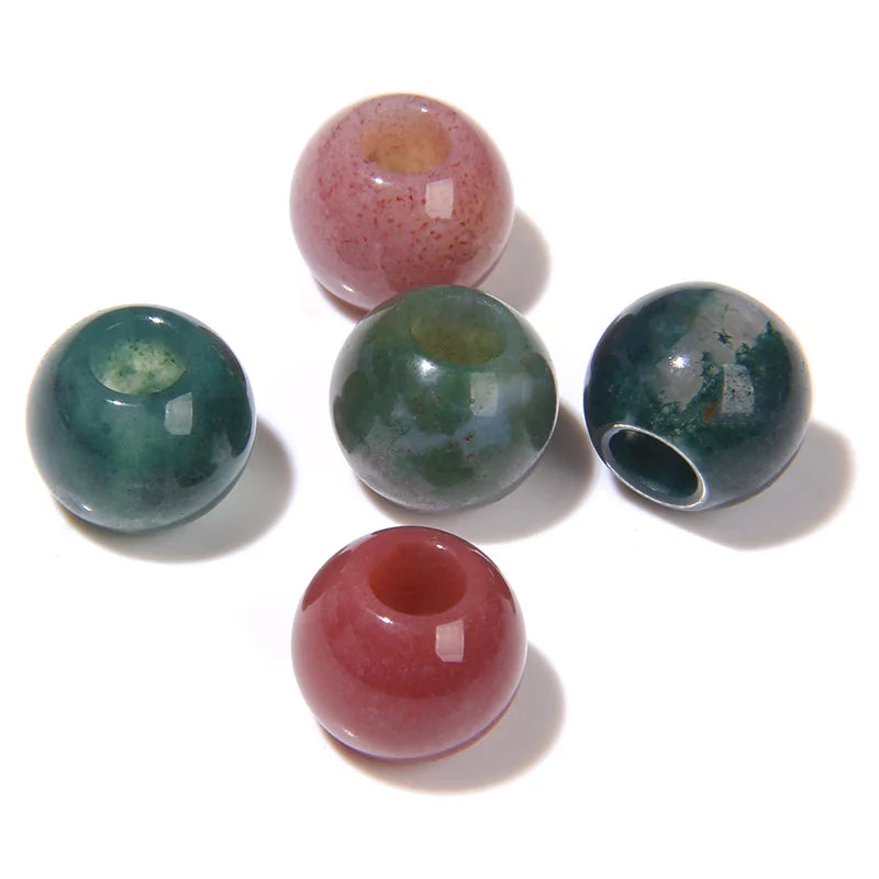 5pcs Abacus Shape Natural Stone Beads Big Hole Loose Bead For Making Jewelry Bracelet Earrings